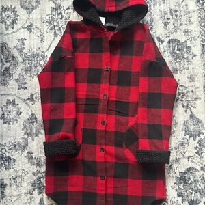 RD style Red and Black Plaid Hooded Jacket Sz XS oversized